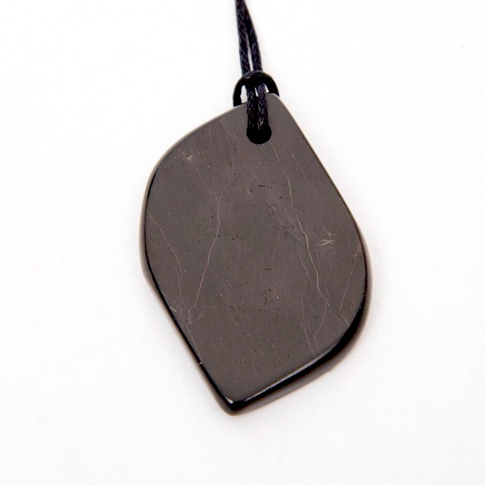 Elegant authentic shungite leaf pendant necklace sourced from Karelia, Russia